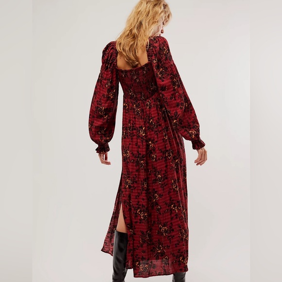 Free People Jaymes Midi Dress- Burgundy Combo - Picture 2 of 4